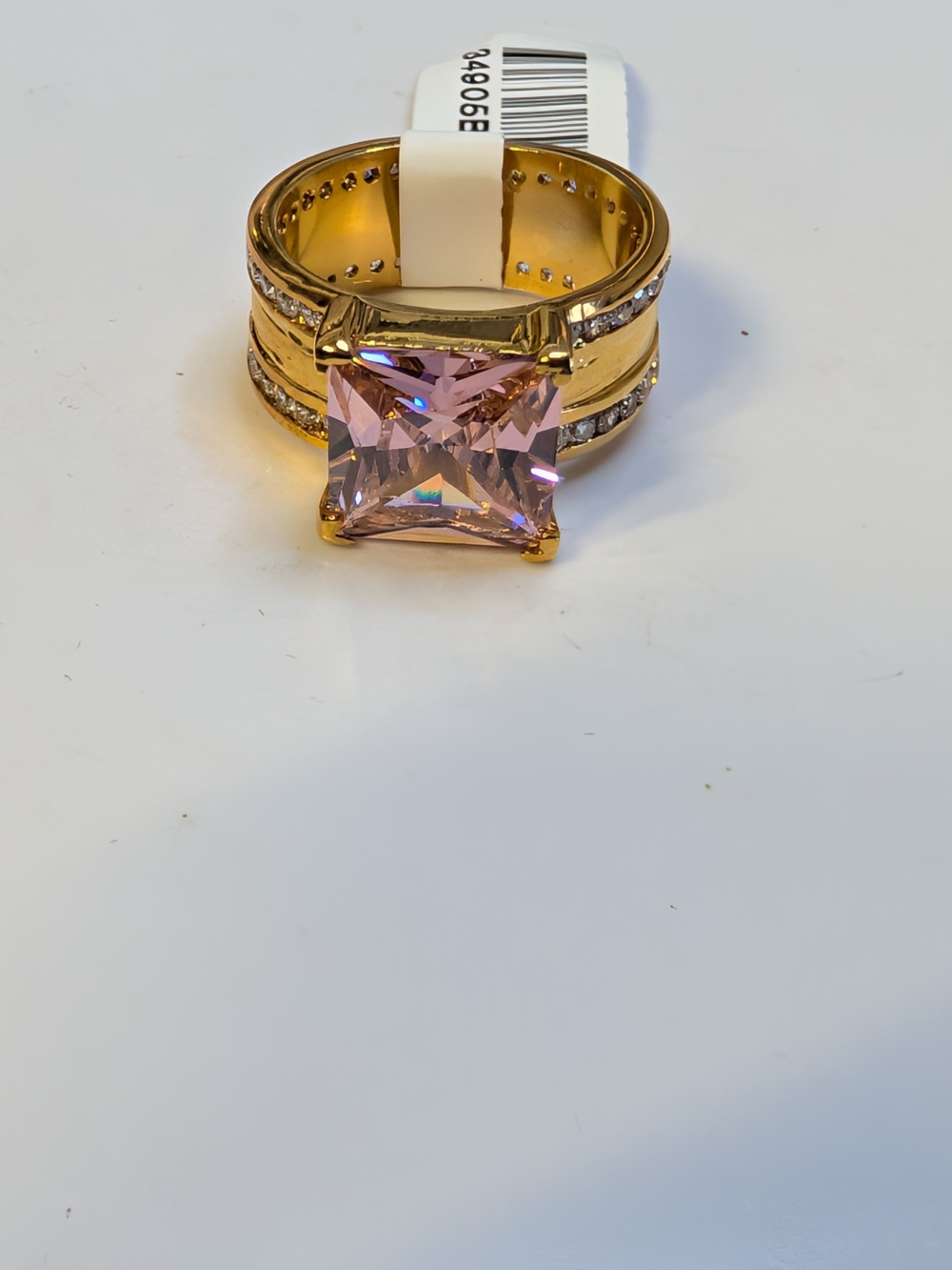 Pink CZ Statement Ring Gold Plated Brass Size 7